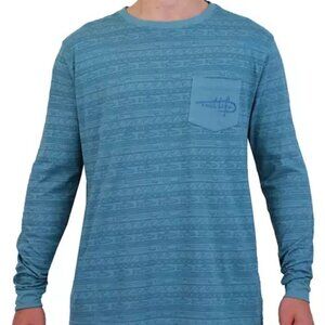 NEW Reel Life T-Shirt Men's Blue Coastal Performance Long Sleeve Tee Large